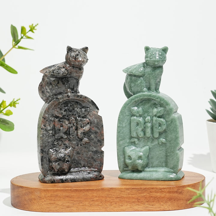 Natural Crystal Cute Tombstone Cat Carving