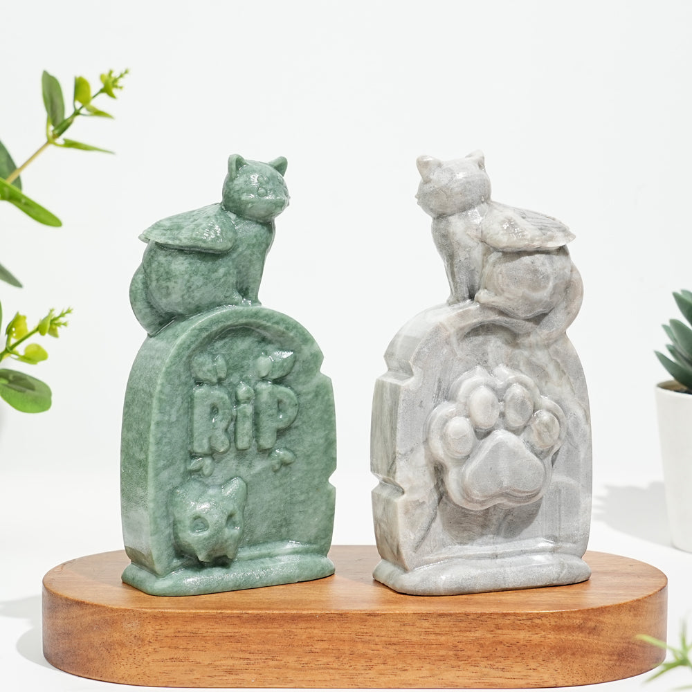 Natural Crystal Cute Tombstone Cat Carving