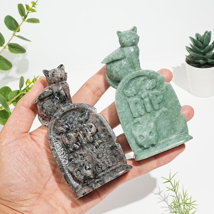 Natural Crystal Cute Tombstone Cat Carving
