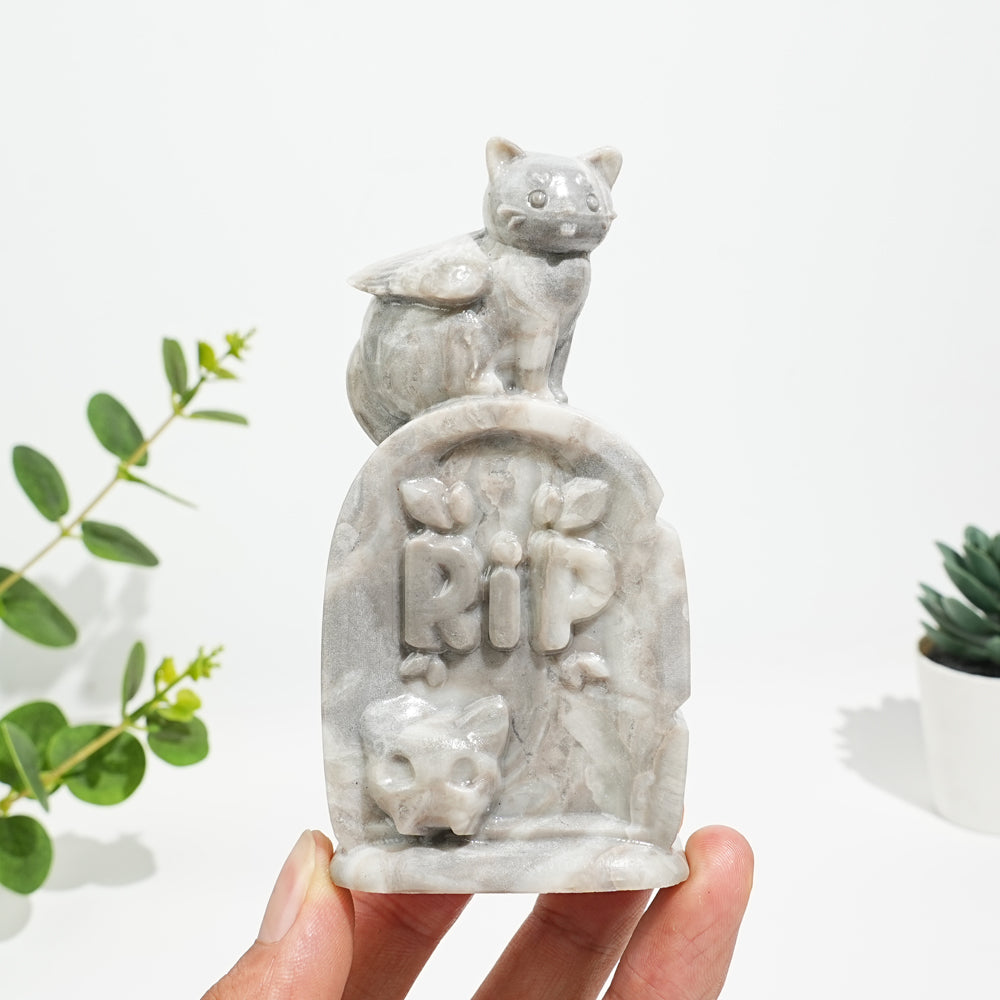 Natural Crystal Cute Tombstone Cat Carving