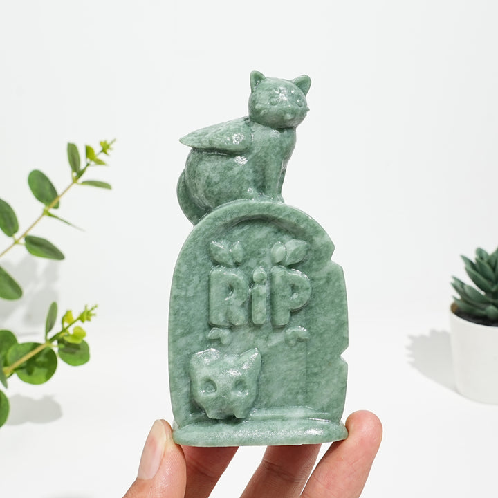 Natural Crystal Cute Tombstone Cat Carving