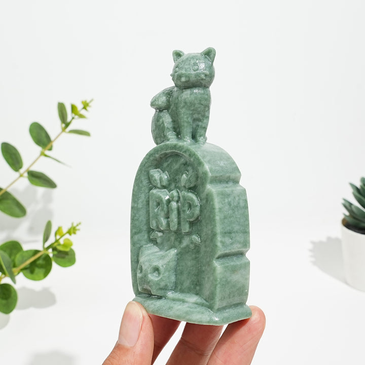Natural Crystal Cute Tombstone Cat Carving