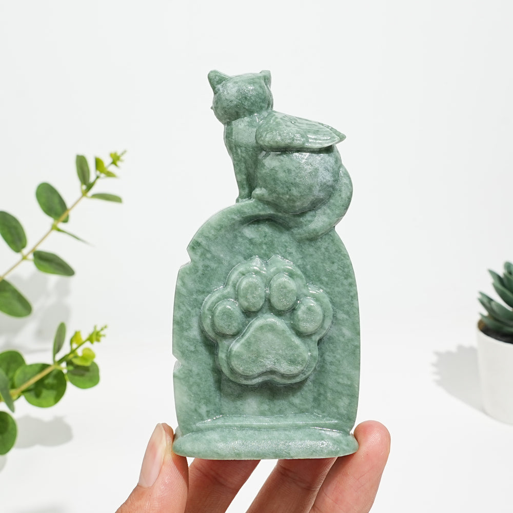 Natural Crystal Cute Tombstone Cat Carving