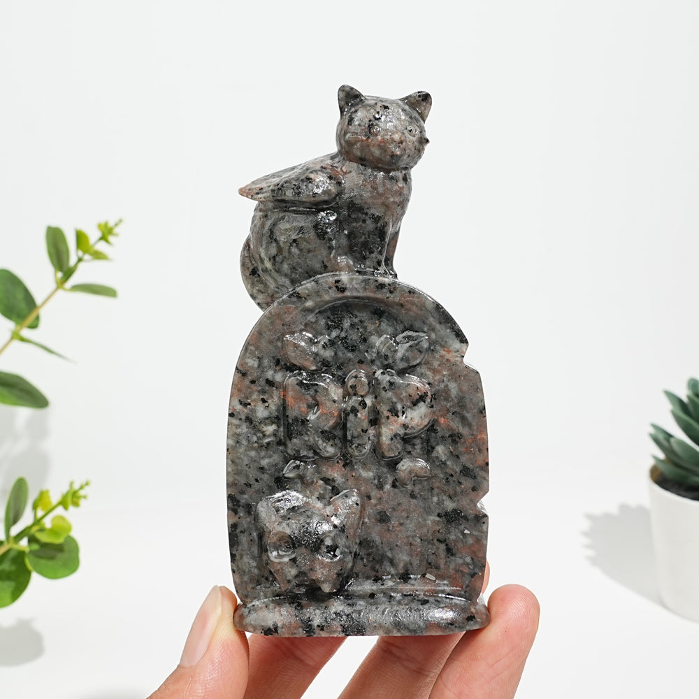 Natural Crystal Cute Tombstone Cat Carving