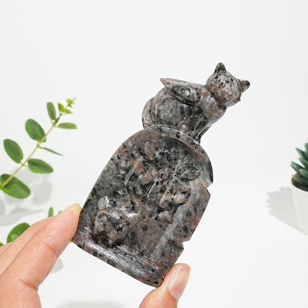 Natural Crystal Cute Tombstone Cat Carving