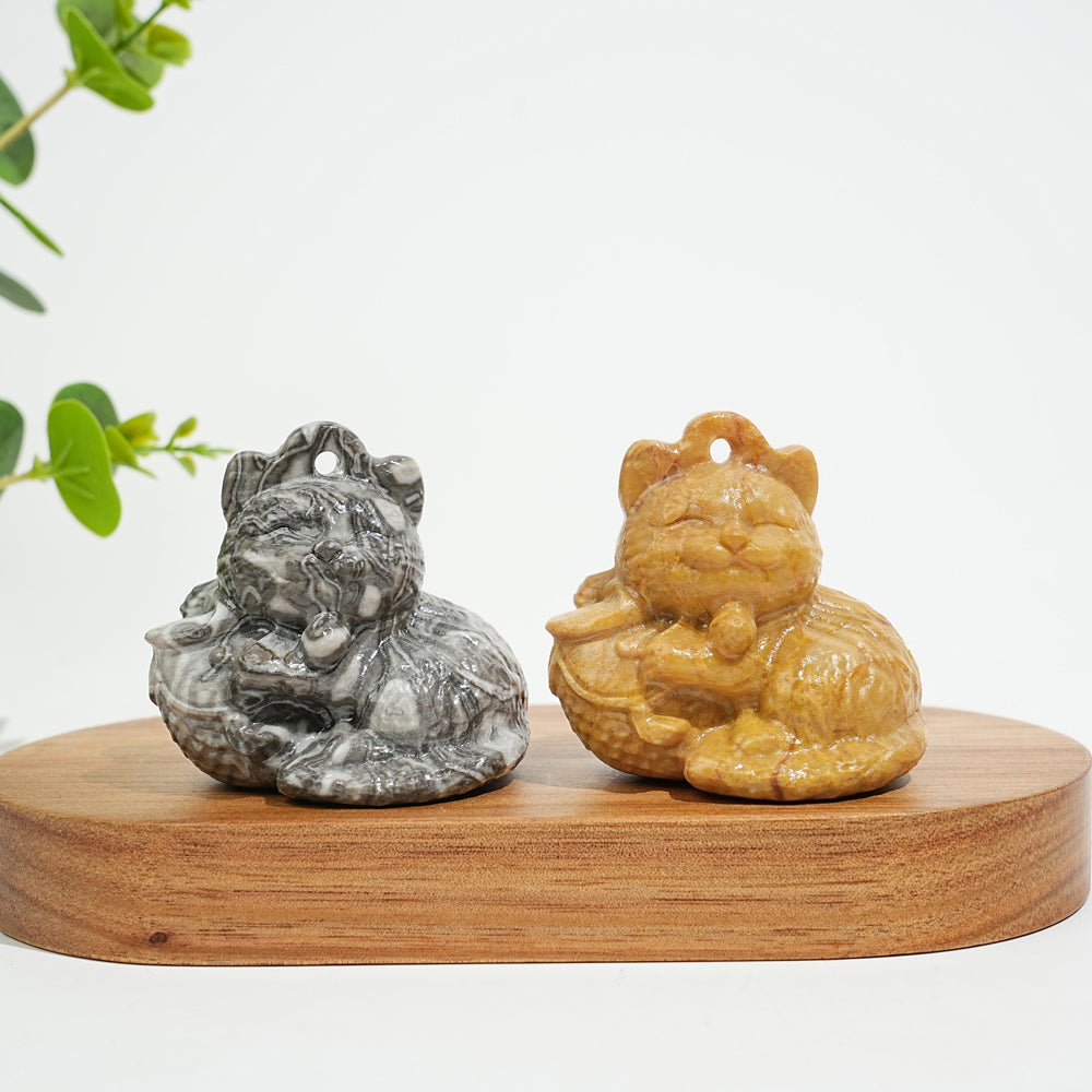 Natural Crystal Carving Cute Smiling Cat