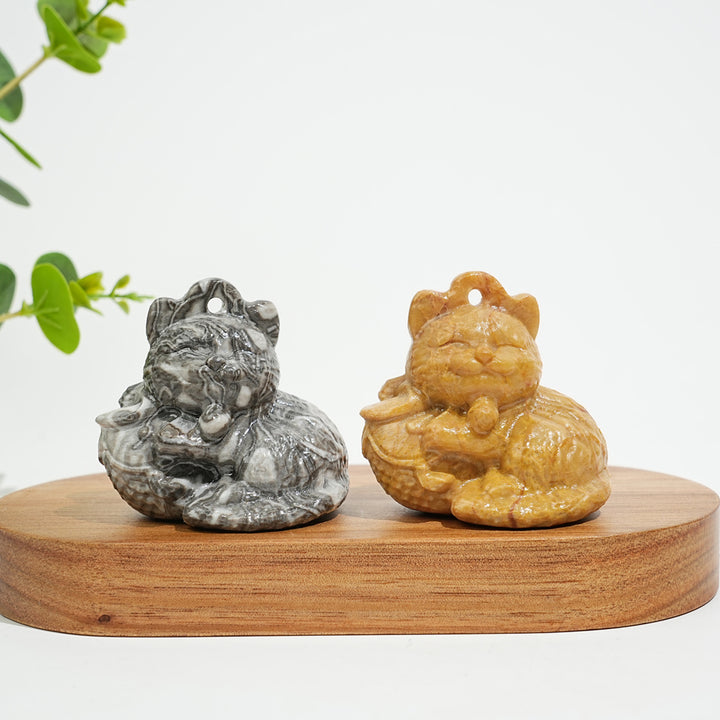 Natural Crystal Carving Cute Smiling Cat