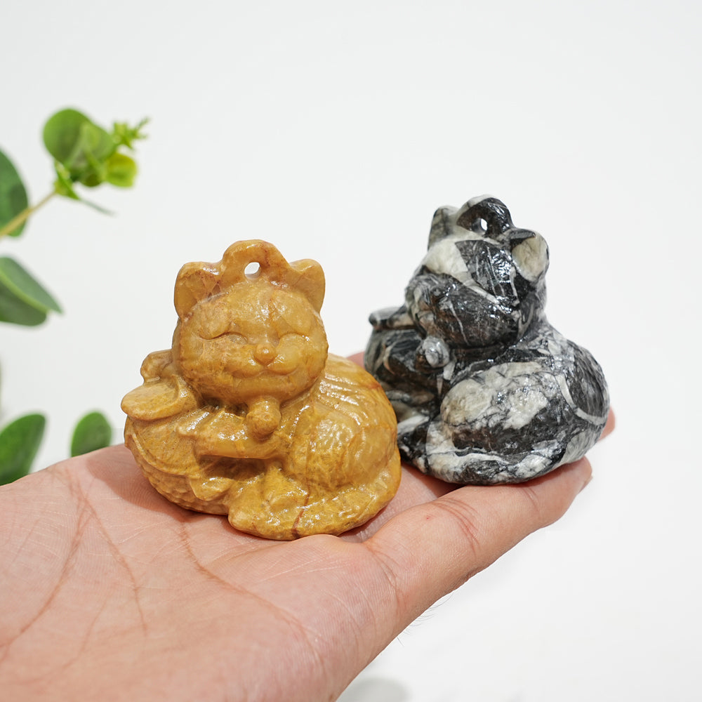 Natural Crystal Carving Cute Smiling Cat
