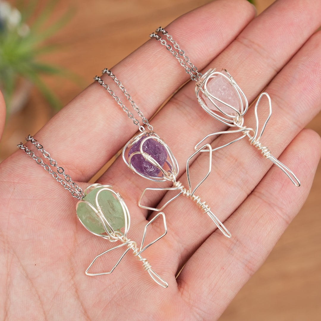 Natural Raw Stone Rose Pendant