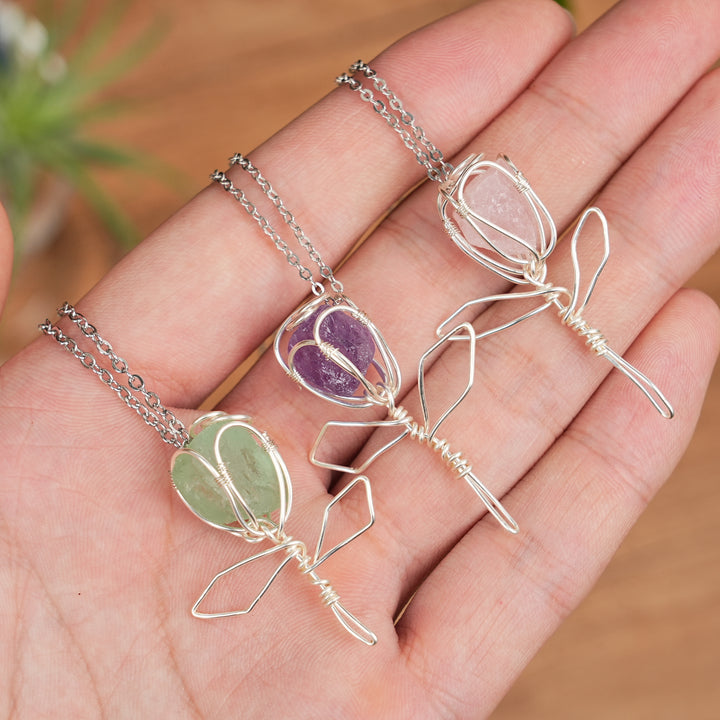 Natural Raw Stone Rose Pendant