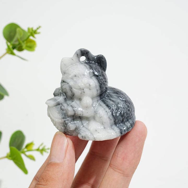 Natural Crystal Carving Cute Smiling Cat