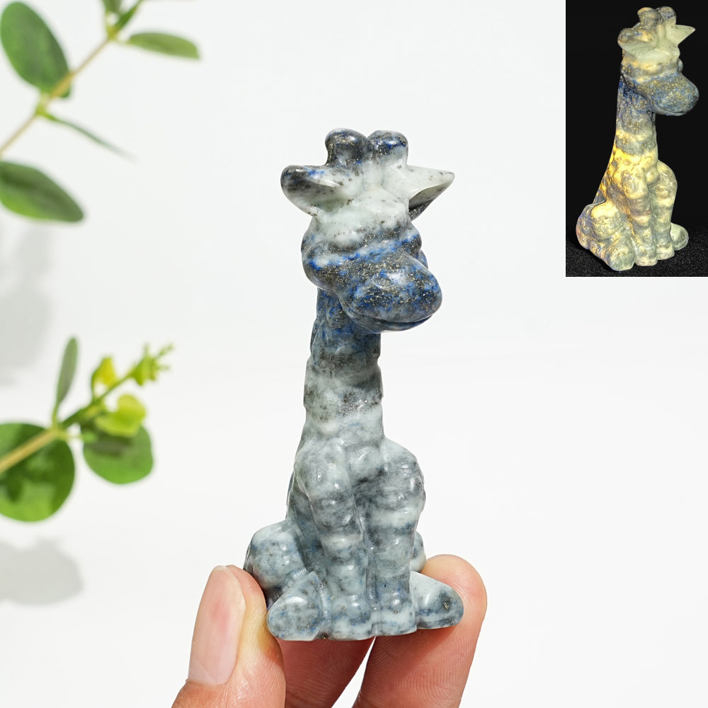 Natural Crystal Sweet Seated Giraffe Mini Carving