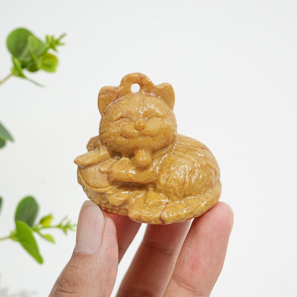 Natural Crystal Carving Cute Smiling Cat
