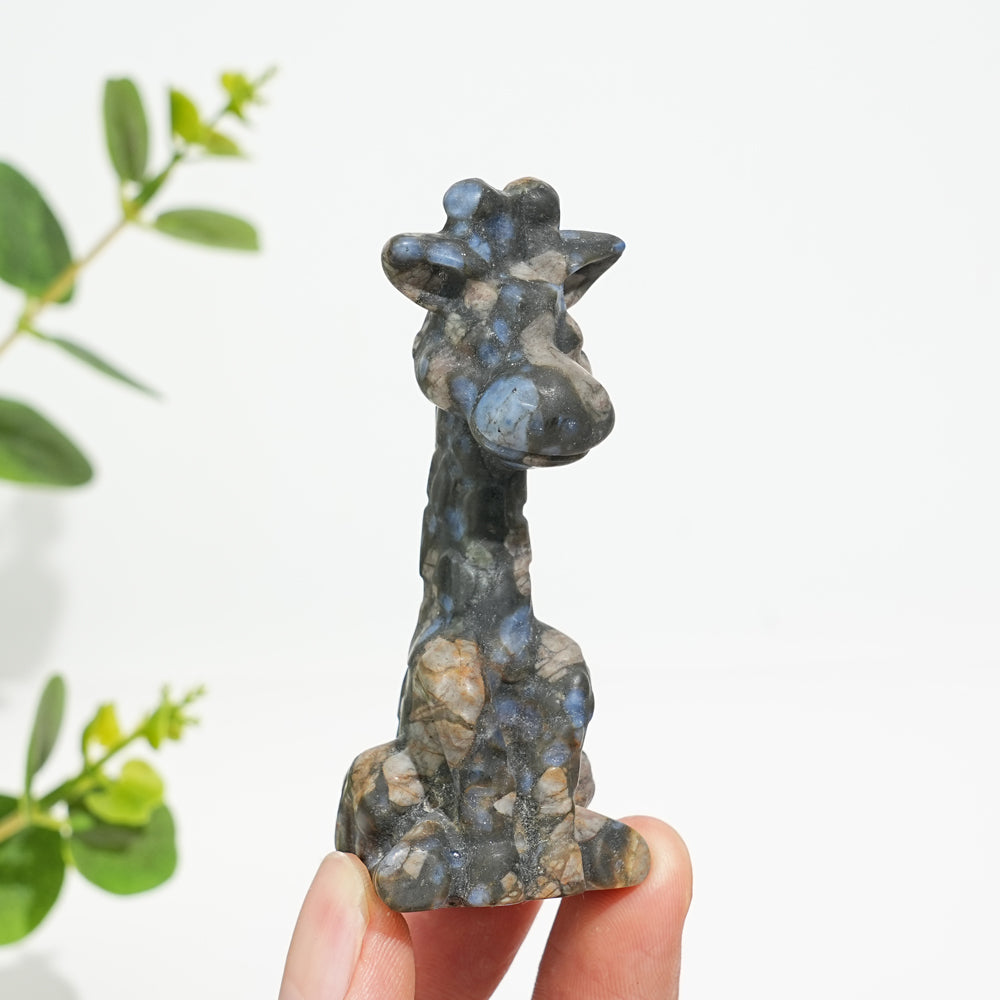 Natural Crystal Sweet Seated Giraffe Mini Carving
