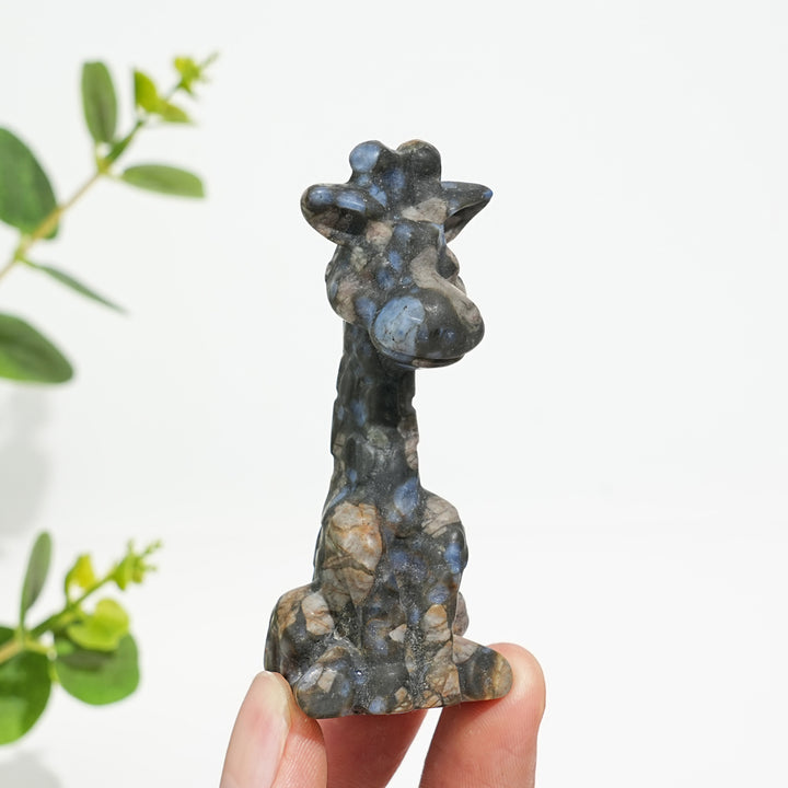 Natural Crystal Sweet Seated Giraffe Mini Carving