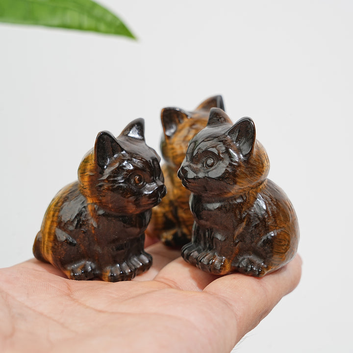 Natural Crystal Carved Tiger Eye Sitting Cat