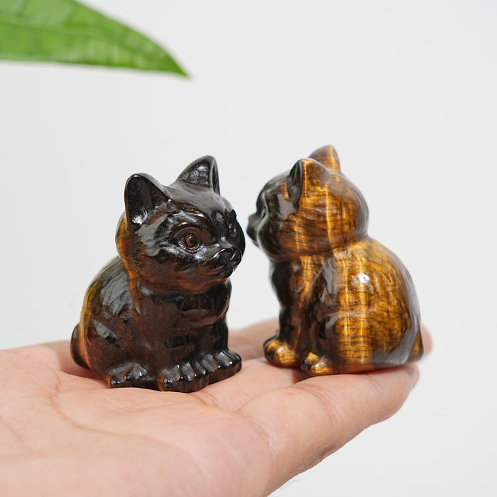 Natural Crystal Carved Tiger Eye Sitting Cat