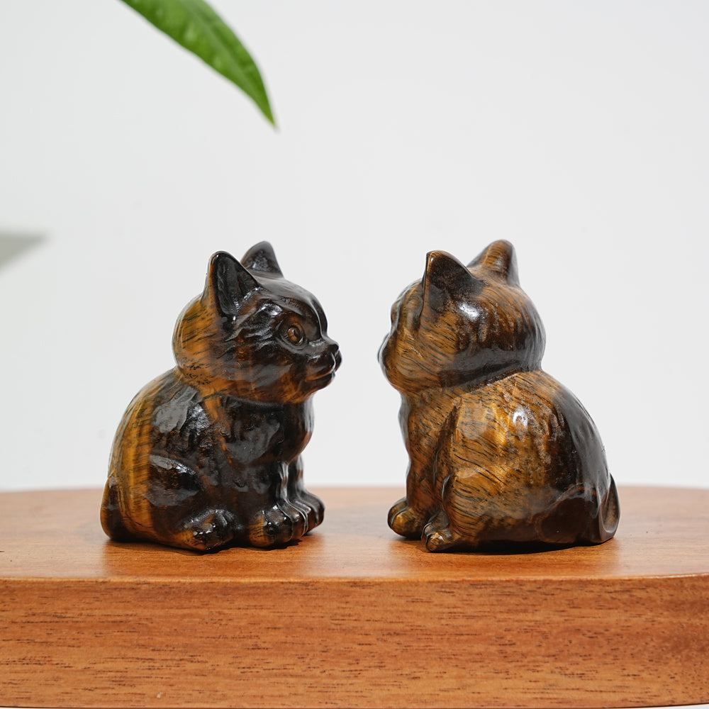 Natural Crystal Carved Tiger Eye Sitting Cat