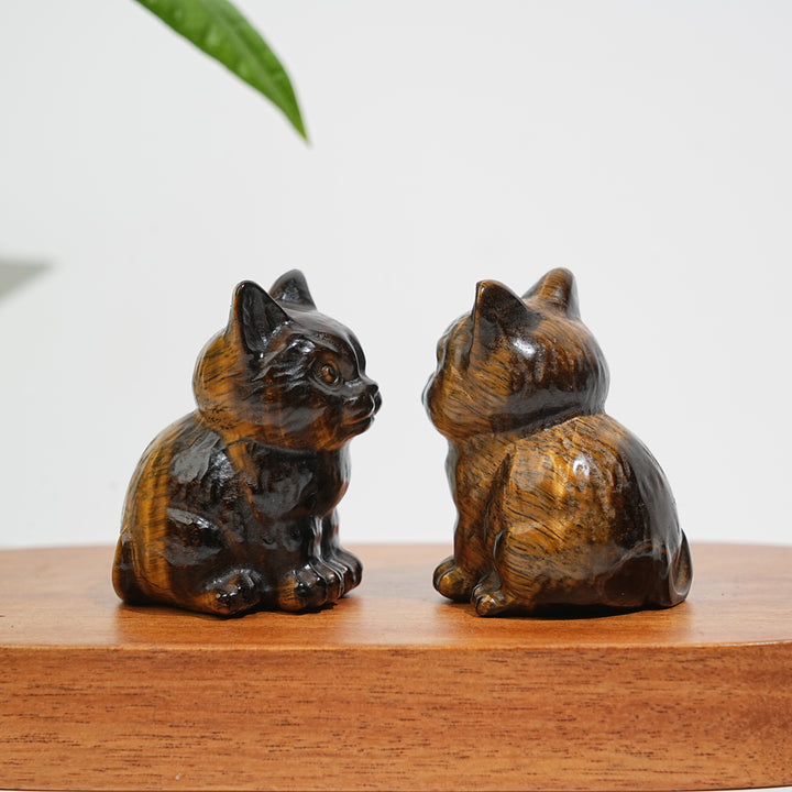 Natural Crystal Carved Tiger Eye Sitting Cat