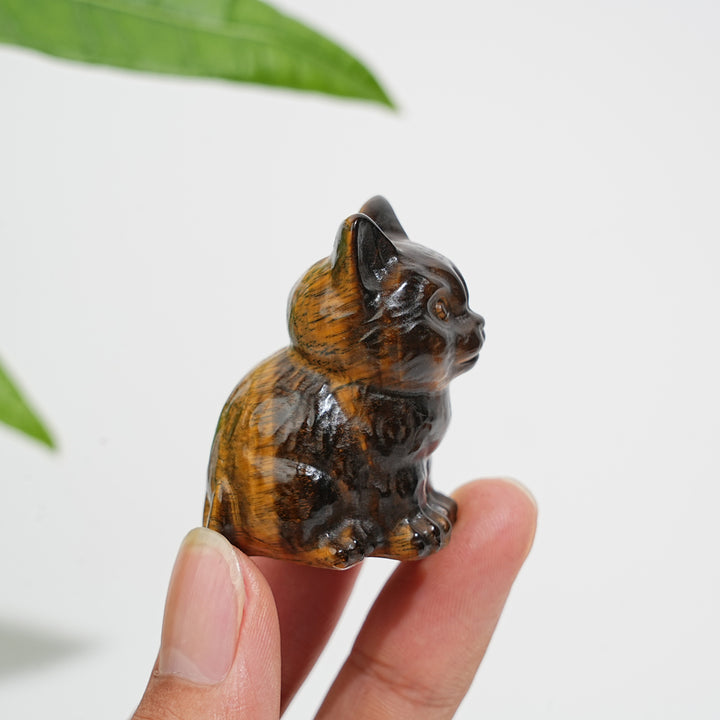 Natural Crystal Carved Tiger Eye Sitting Cat