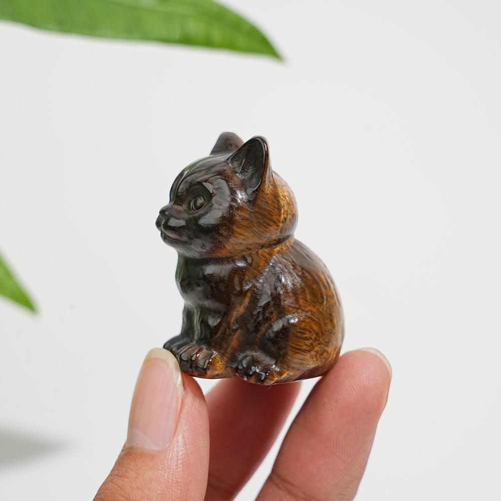 Natural Crystal Carved Tiger Eye Sitting Cat