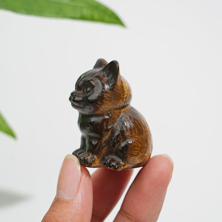 Natural Crystal Carved Tiger Eye Sitting Cat