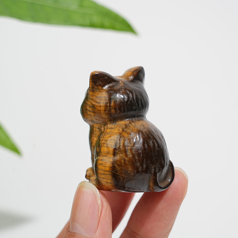 Natural Crystal Carved Tiger Eye Sitting Cat