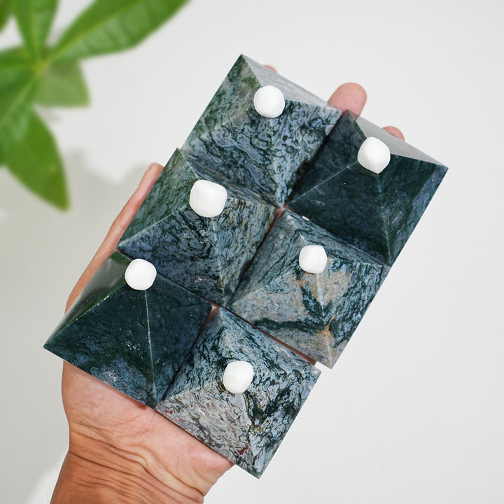 Natural Crystal Moss Agate Pyramid