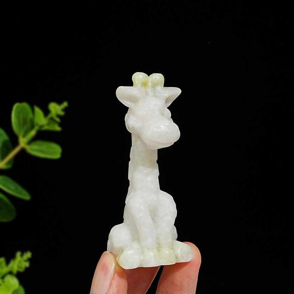 Natural Crystal Sweet Seated Giraffe Mini Carving