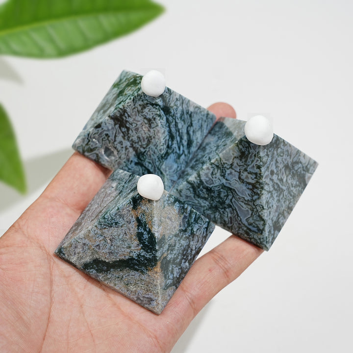 Natural Crystal Moss Agate Pyramid