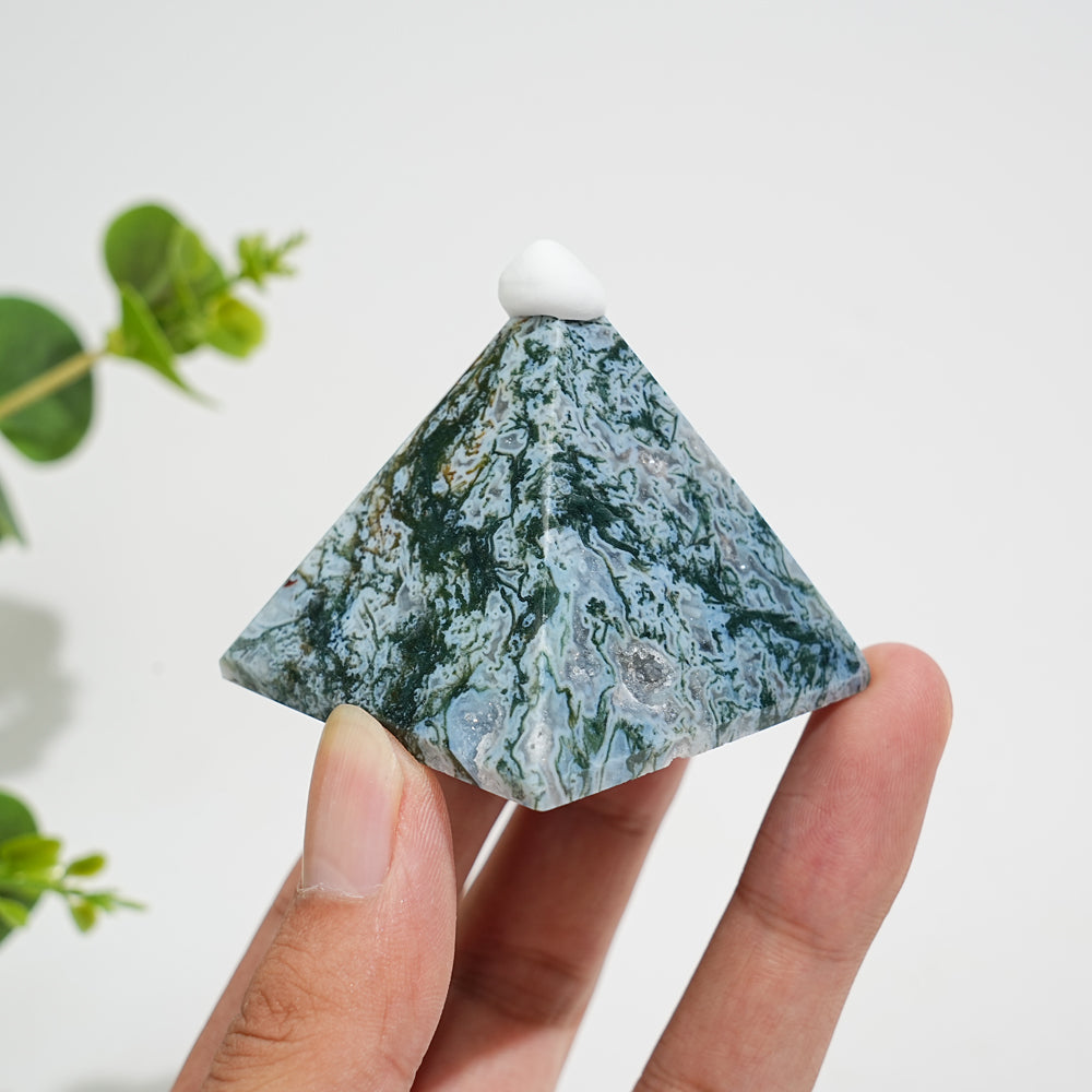 Natural Crystal Moss Agate Pyramid