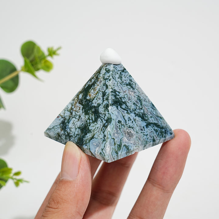 Natural Crystal Moss Agate Pyramid