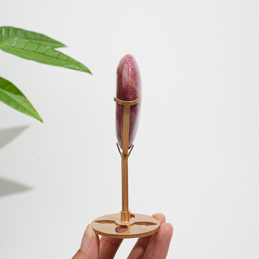 Unique,Natural Crystal Rhodonite In Quartz Heart With Stand