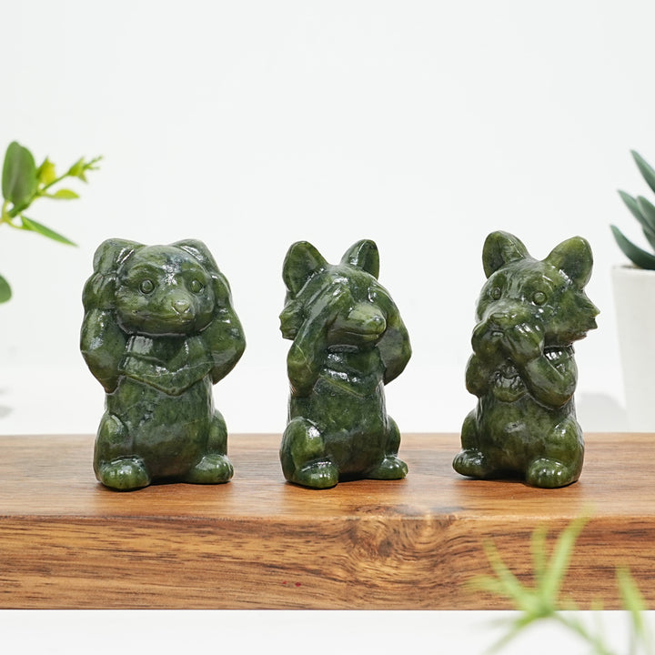 Natural Crystal Three Wise Wolves Carving