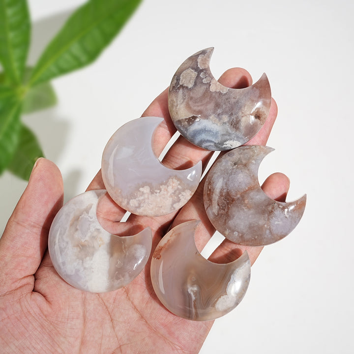 Natural Crystal Carving Flower Agate Moon