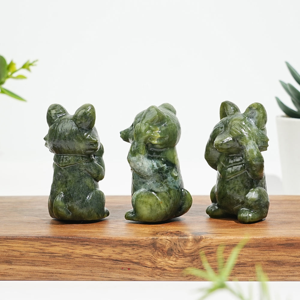 Natural Crystal Three Wise Wolves Carving
