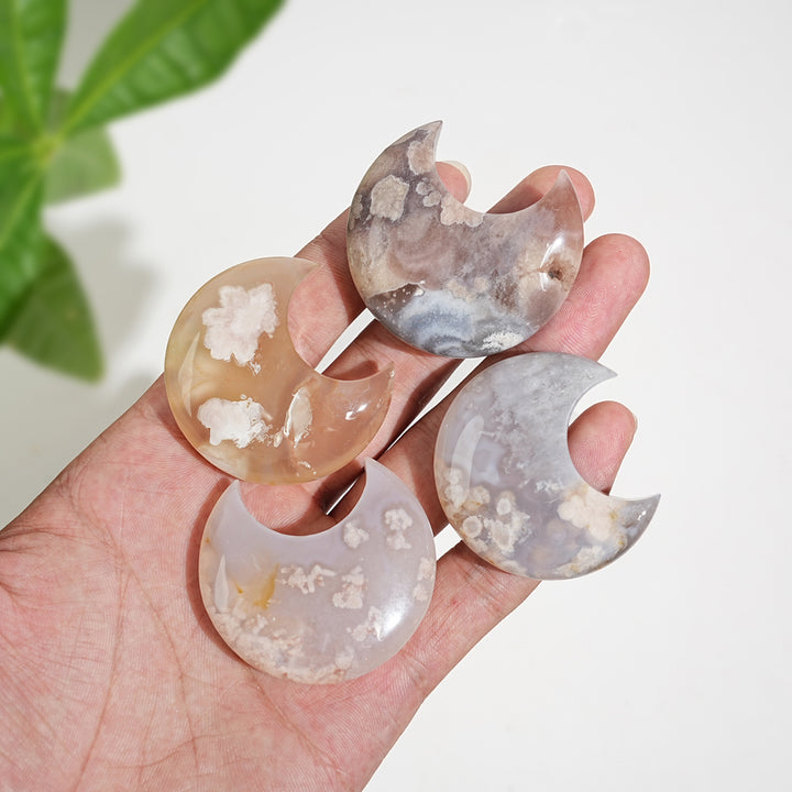 Natural Crystal Carving Flower Agate Moon