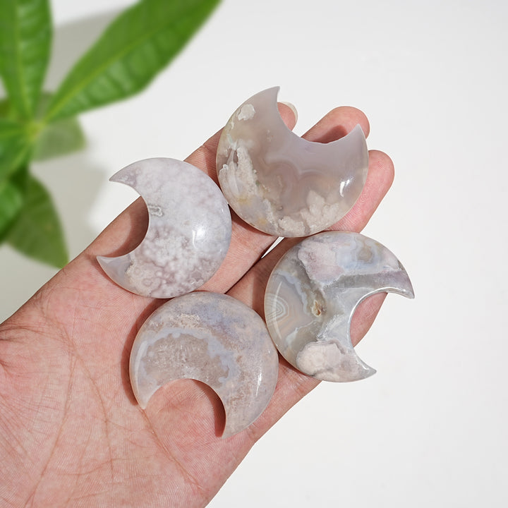 Natural Crystal Carving Flower Agate Moon