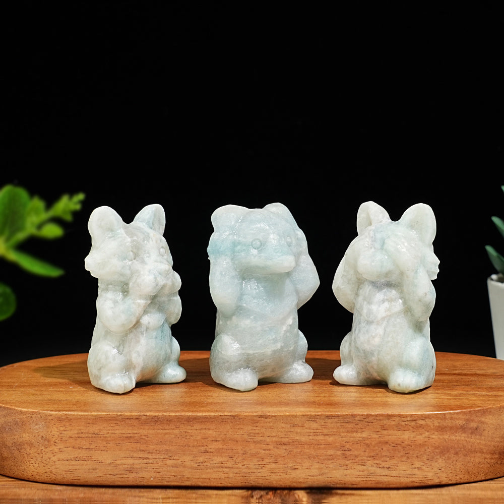 Natural Crystal Three Wise Wolves Carving
