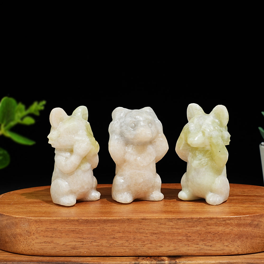 Natural Crystal Three Wise Wolves Carving