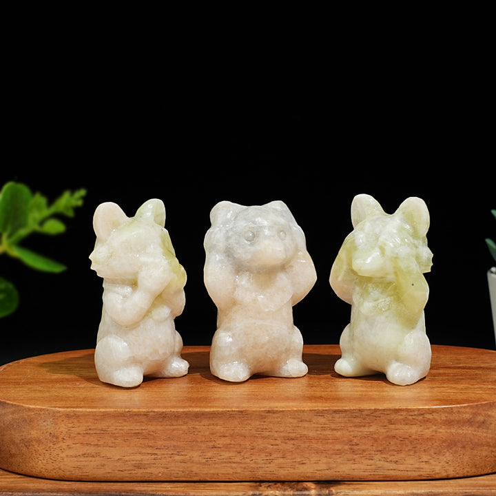 Natural Crystal Three Wise Wolves Carving