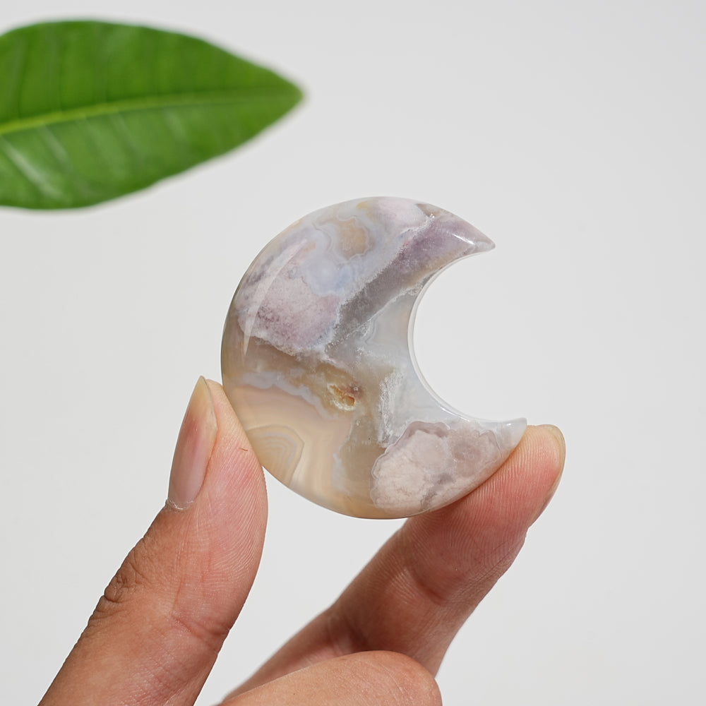 Natural Crystal Carving Flower Agate Moon