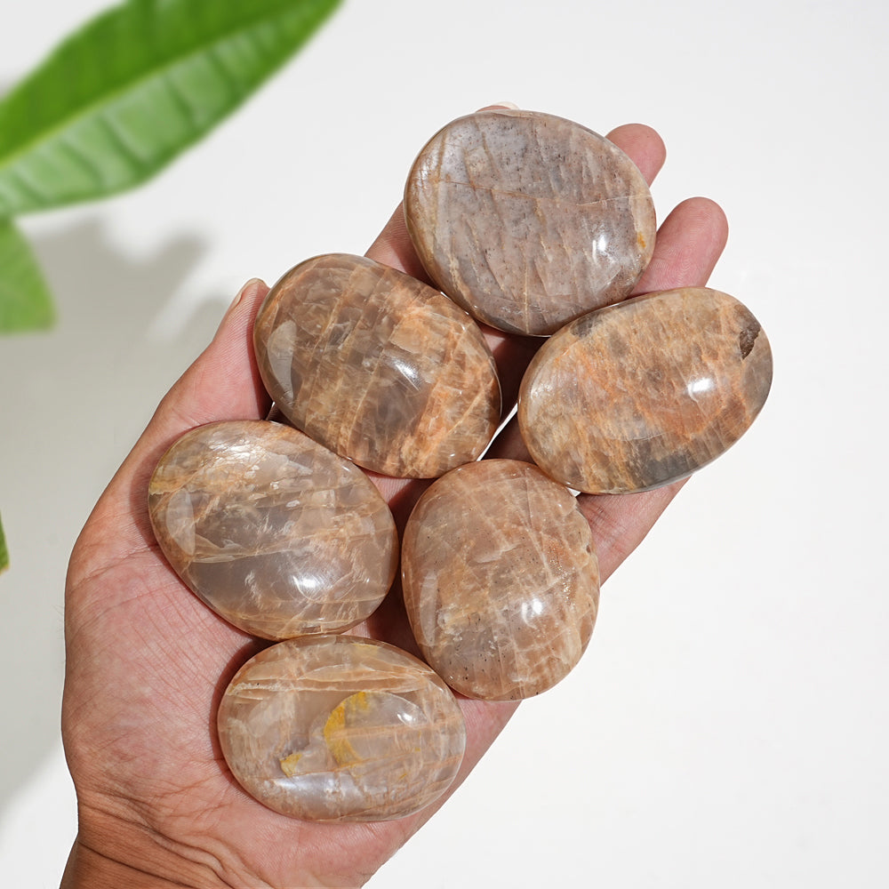 Natural Crystal Peach Moonstone Palm Stone
