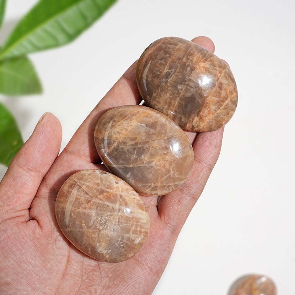 Natural Crystal Peach Moonstone Palm Stone