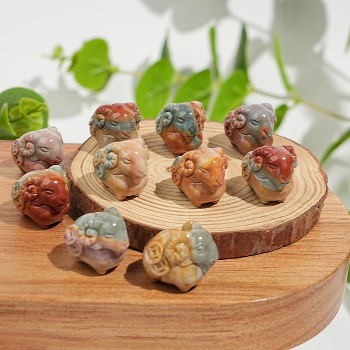 Natural Crystal Cute Alashan Agate Coin Sheep