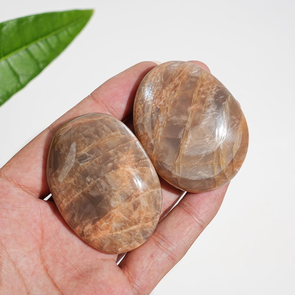 Natural Crystal Peach Moonstone Palm Stone
