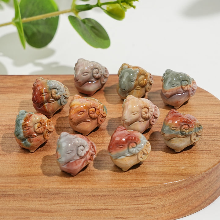 Natural Crystal Cute Alashan Agate Coin Sheep