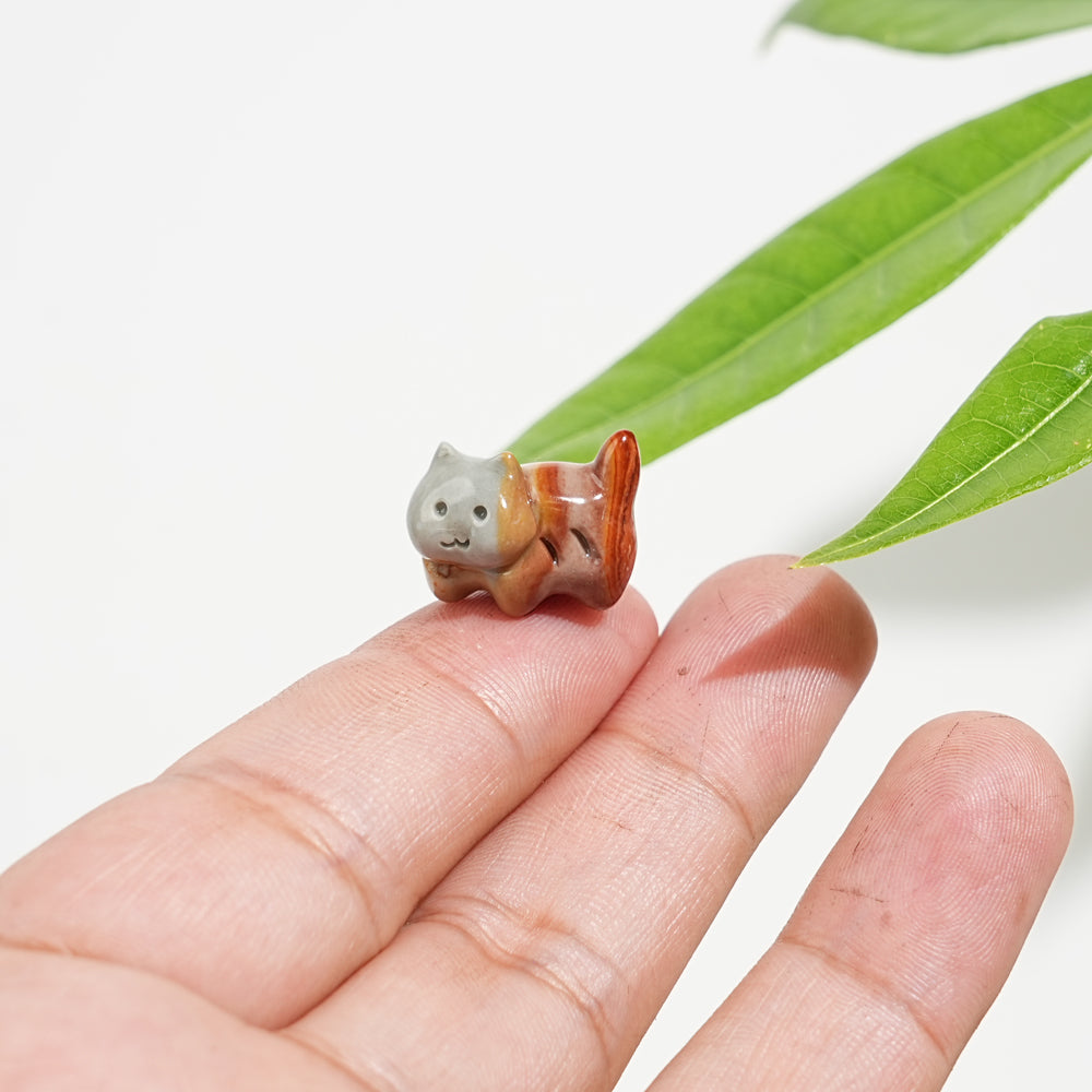 Natural Crystal Mini Alashan Agate Playful Cat Carving