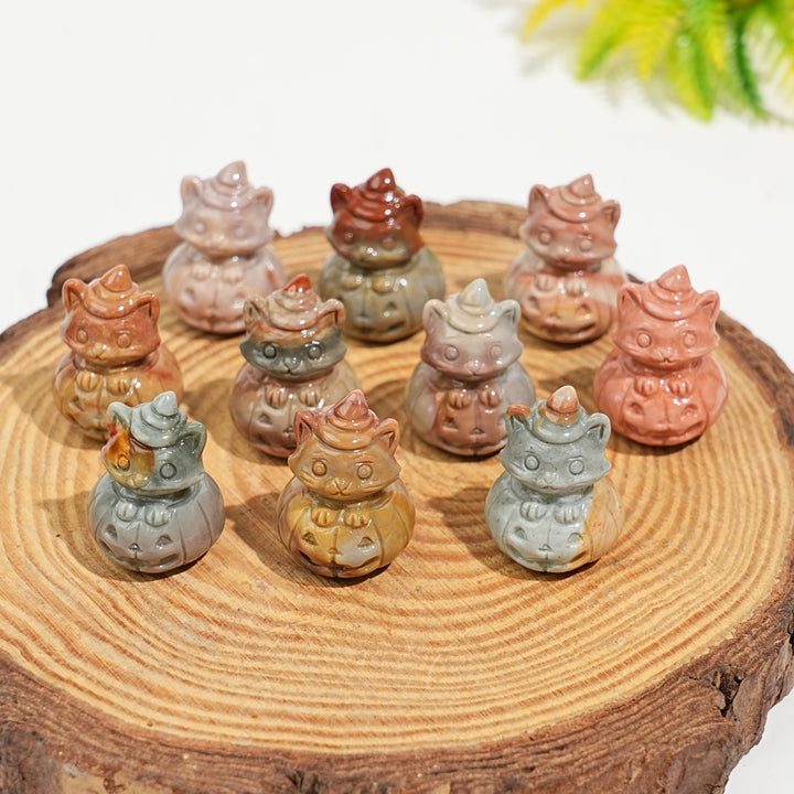 Natural Crystal Carving Alashan Agate Pumpkin Cat