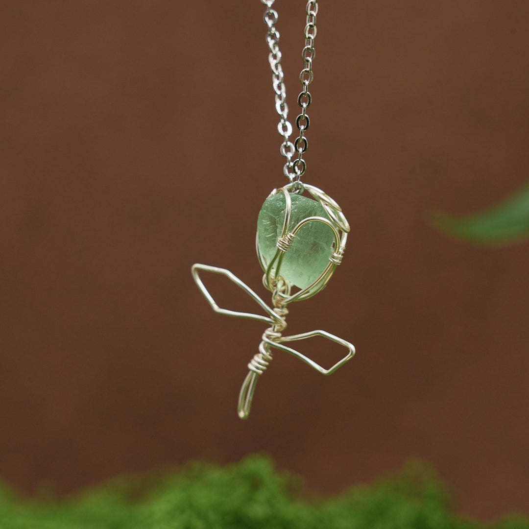 Natural Raw Stone Rose Pendant